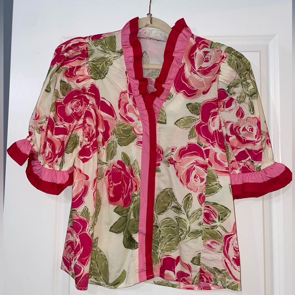 Entro Pink and Green Floral Blouse